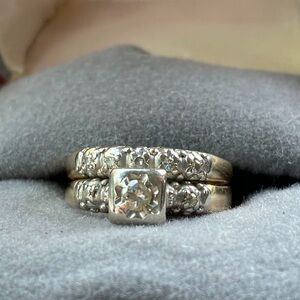 14k Yellow & White Gold Diamond Engagement & Wedding Ring